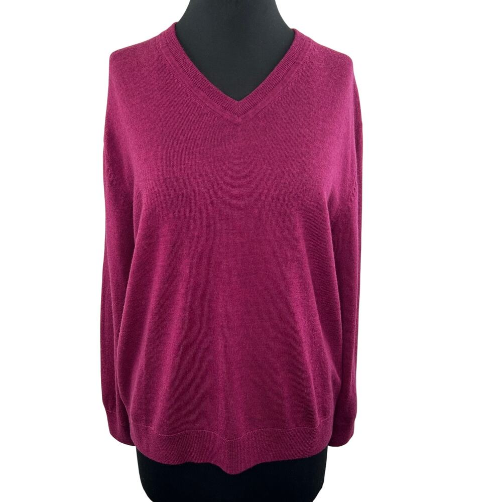 HICKEY FREEMAN Men's Dark Pink Extra Fine Merino Wool V-Neck Knit Sweater XL